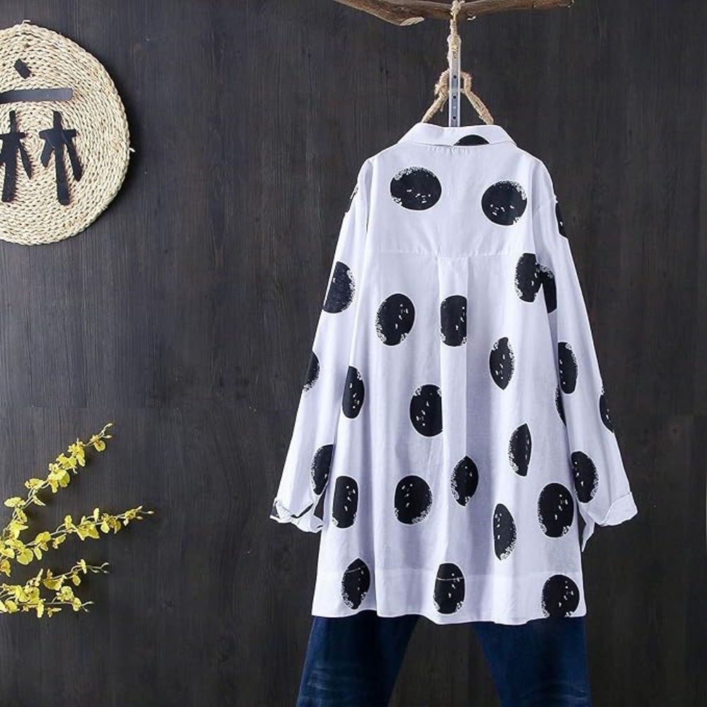 Black and White Polka Dot Button-Up Shirt